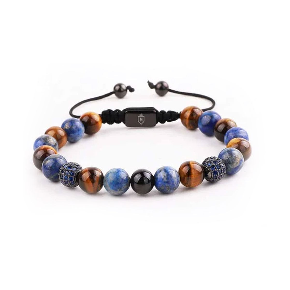 Blue Blood | Pulsera ajustable ojo de tigre y lazulita de 8mm