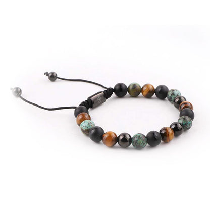 Dazia | Pulsera ajustable ojo de tigre onyx y jaspe gris de 8mm