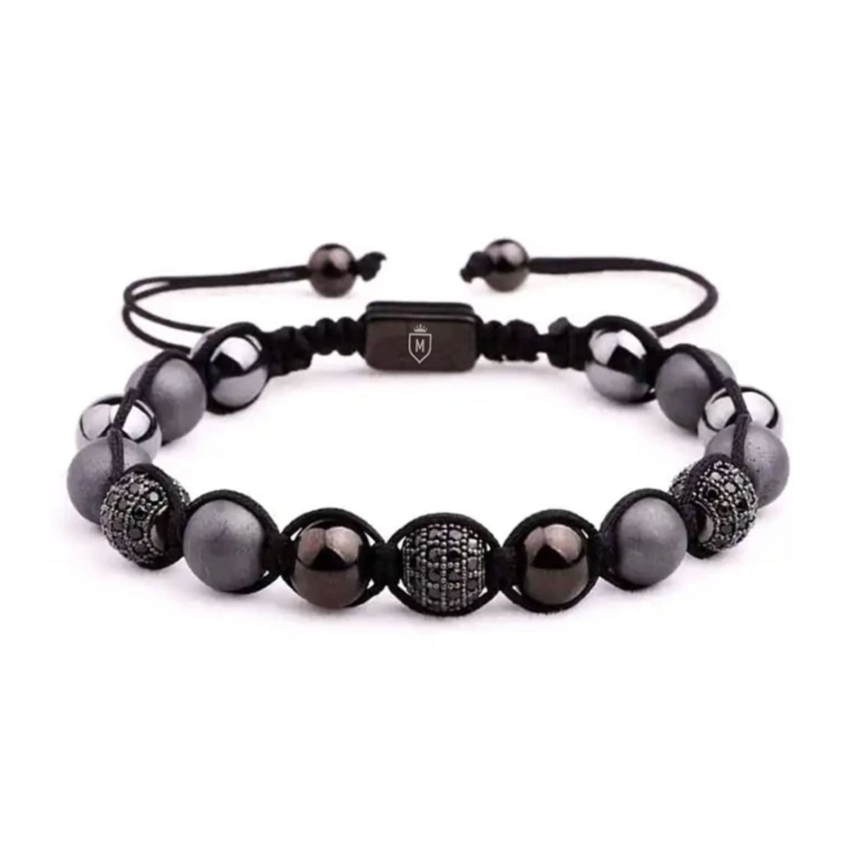 Ice | Pulsera ajustable onyx y hematita de 8mm para hombre