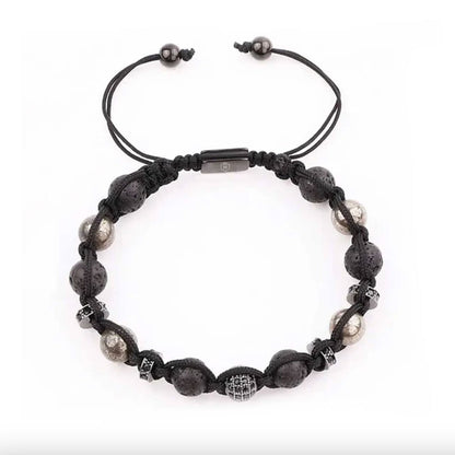 Icon | Pulsera ajustable piedra volcánica y pirita de 8mm para hombre