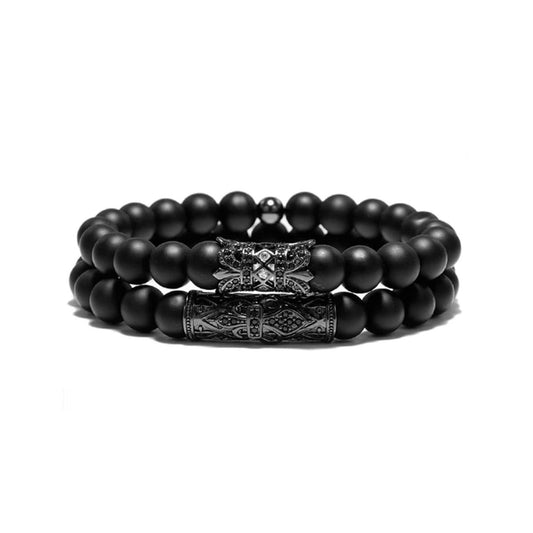 Tibet | Set de pulseras para hombre de onyx  acero