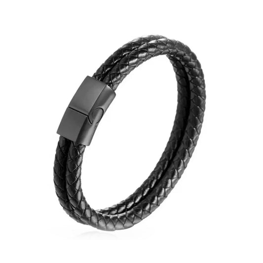 Tokyo | Pulsera de cuero negro doble trenzado para hombre