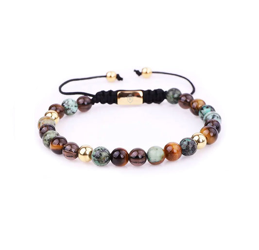 Touluse | Pulsera ajustable ojo de tigre y jaspe gris de 6mm