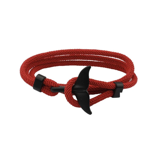 Whale Fin Red | Pulsera marina roja de nylon y acero para hombre