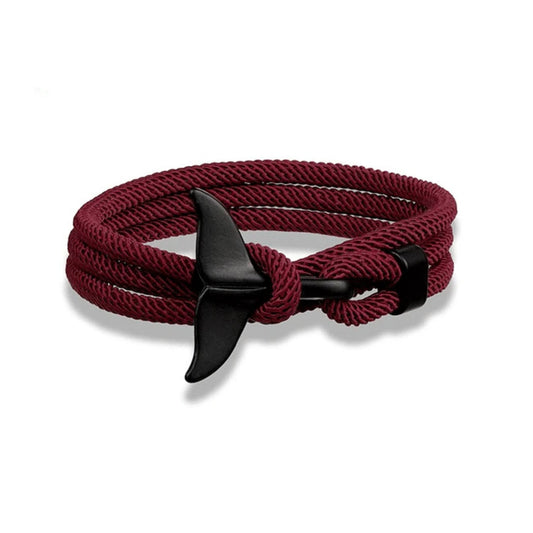 Whale Fin Red Wine | Pulsera marina rojo vino de nylon y acero para hombre