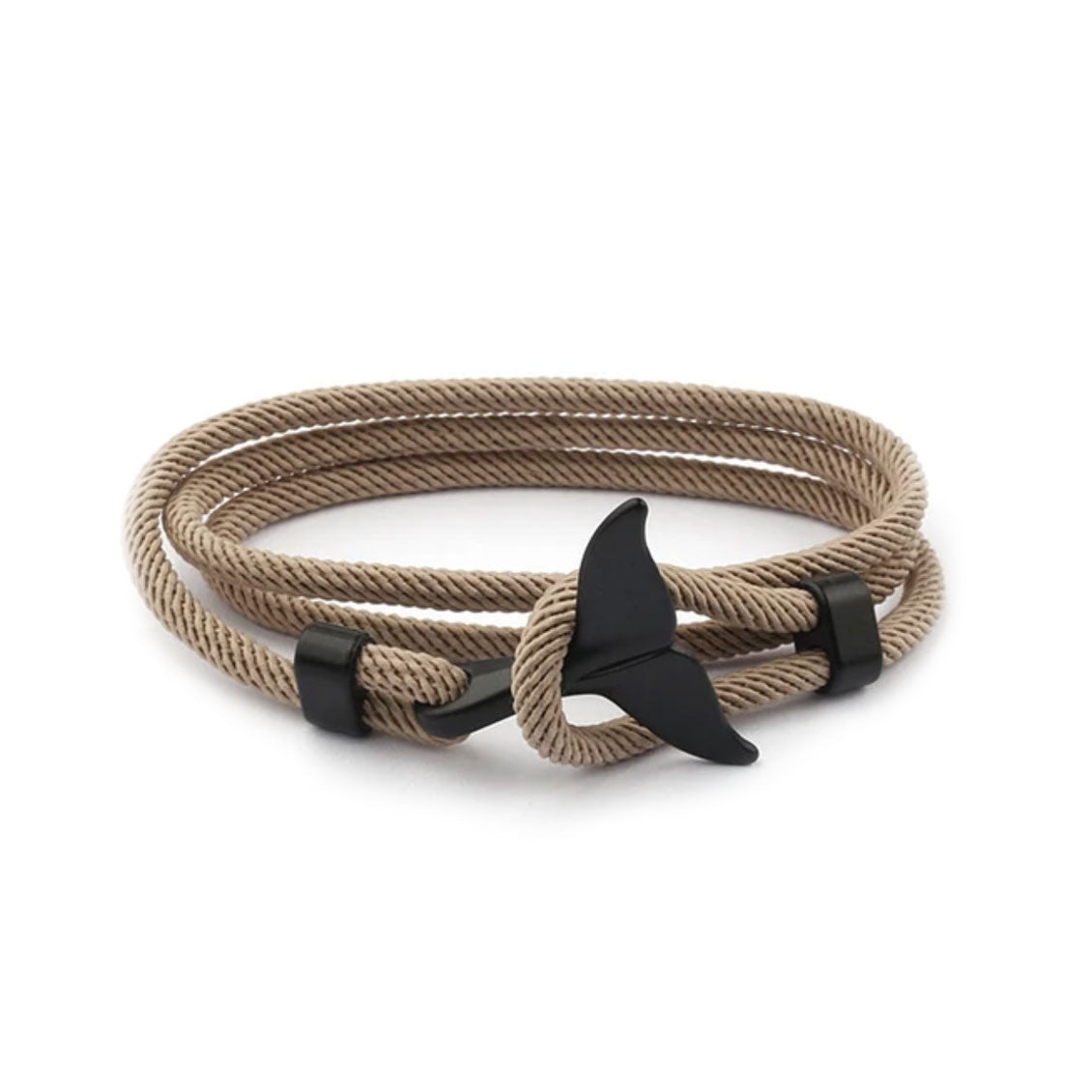 Whale Fin Sand | Pulsera marina café claro de nylon y acero para hombre