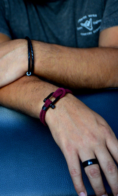 Tulum Wine | Pulsera Navy rojo vino de nylon y acero para hombre