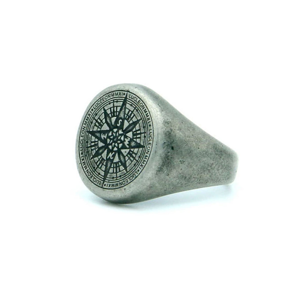 Anillo Compass con brújula grabada en acero quirúrgico MONAK
