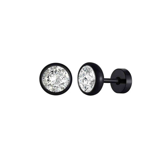 Diamond | Par de aros para hombre de acero quirúrgico y zirconia de 8mm