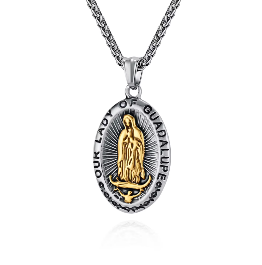 Collar Guadalupe con medalla de la Virgen de Guadalupe en acero MONAK