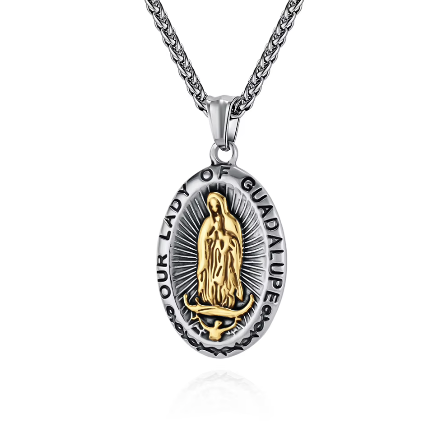 Collar Guadalupe con medalla de la Virgen de Guadalupe en acero MONAK