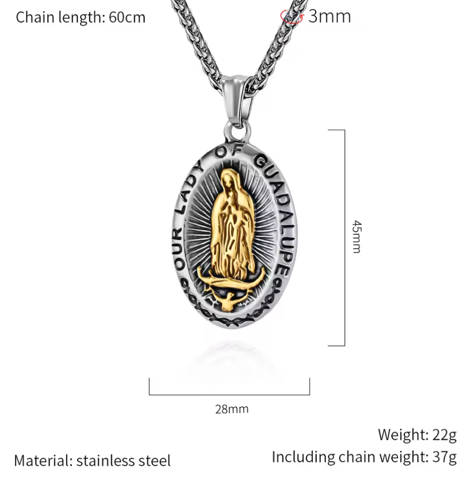 Collar Virgen de Guadalupe de acero MONAK, vista lateral