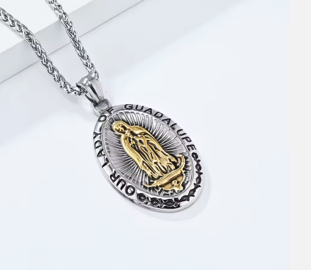 Collar Virgen de Guadalupe de acero MONAK, vista completa