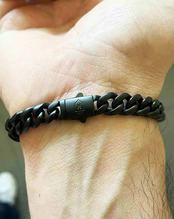 Broche de la pulsera cubana negra mate de acero MONAK