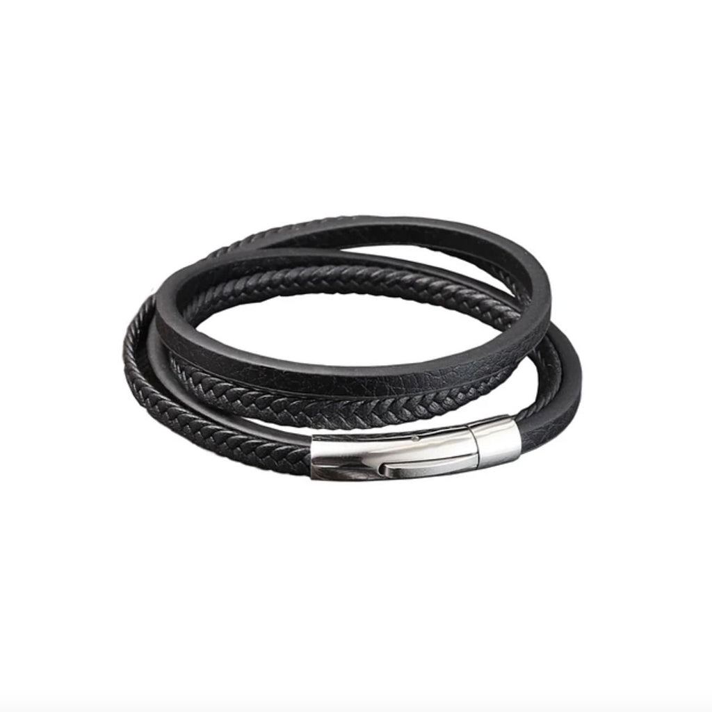 Pulsera Qatar de cuero negro con broche de acero MONAK