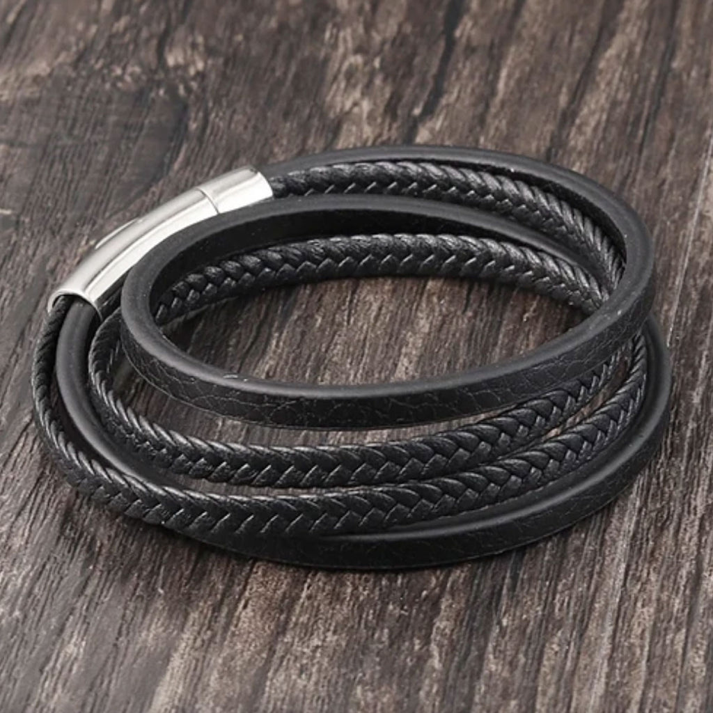 Pulsera de cuero negro Qatar MONAK, vista completa