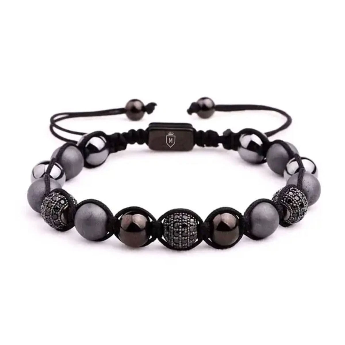 Pulsera Ice de onyx negro con detalle de acero MONAK