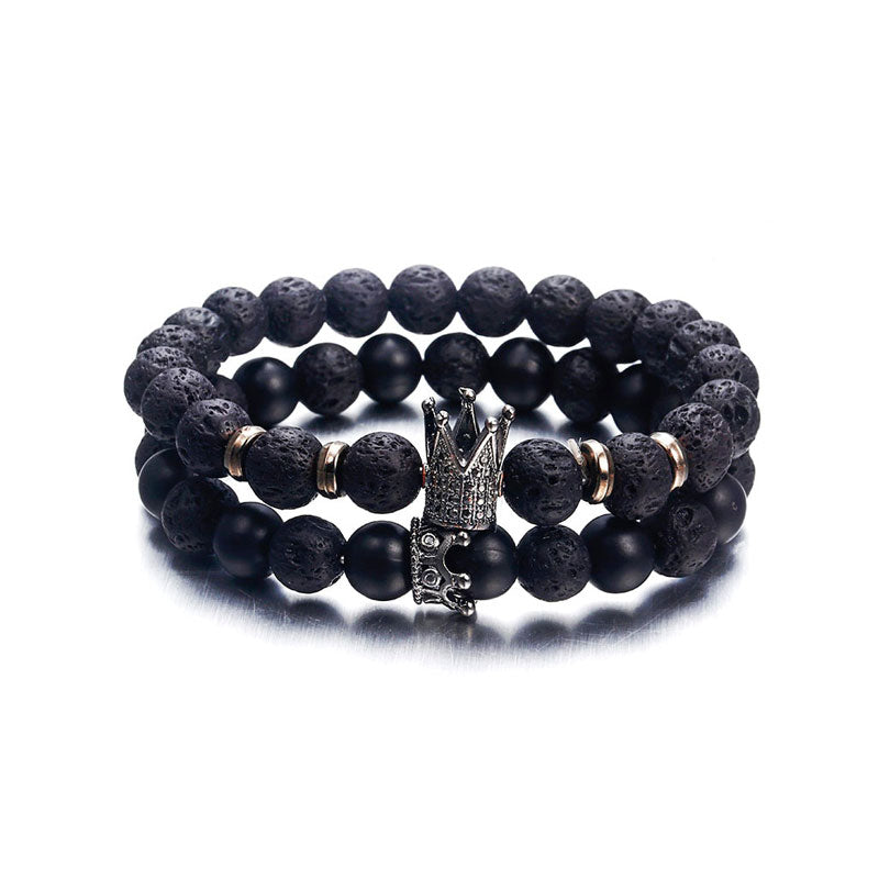 Set de pulseras para pareja Queen & King de piedra volcánica MONAK