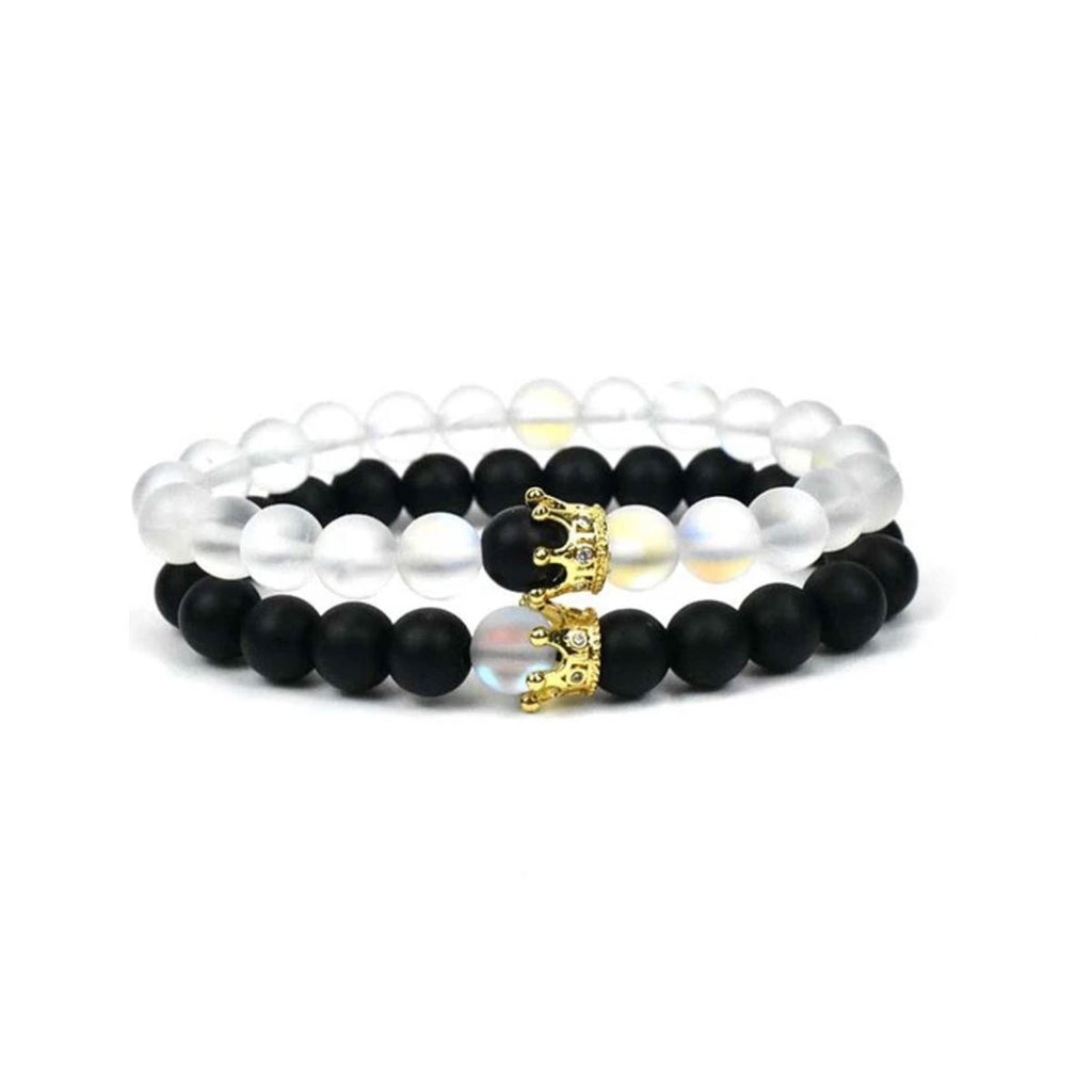 Set Royal Couple de pulseras de onyx con coronas MONAK