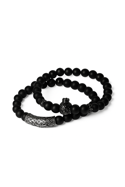 Lion King | Set de pulseras de ónix negro mate