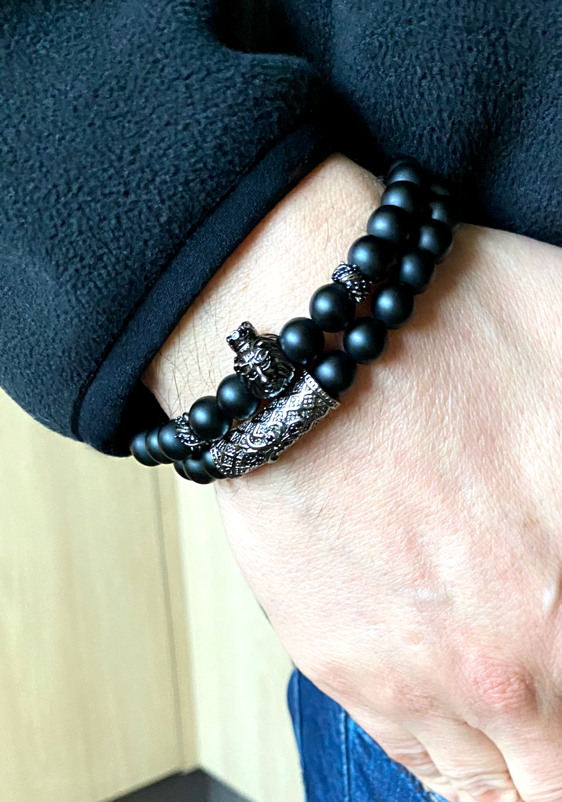 Lion King | Set de pulseras de ónix negro mate