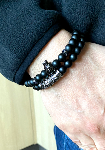 Lion King | Set de pulseras de ónix negro mate