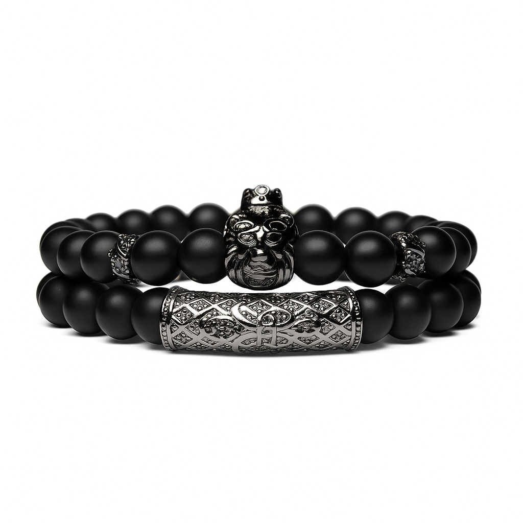 Lion King | Set de pulseras de ónix negro mate