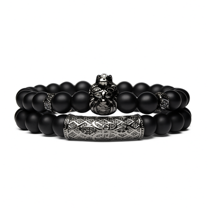 Lion King | Set de pulseras de ónix negro mate
