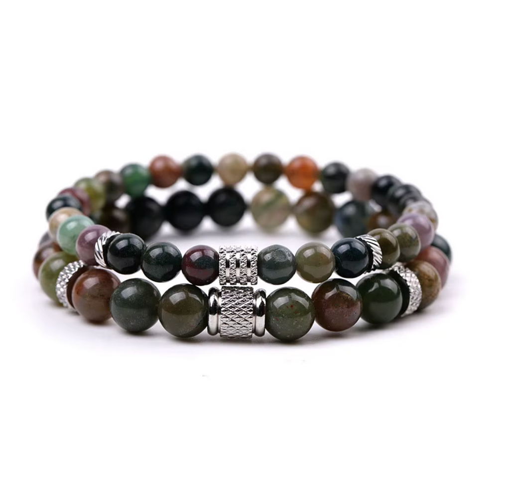 Set Forest Core de dos pulseras de ágata natural y acero MONAK