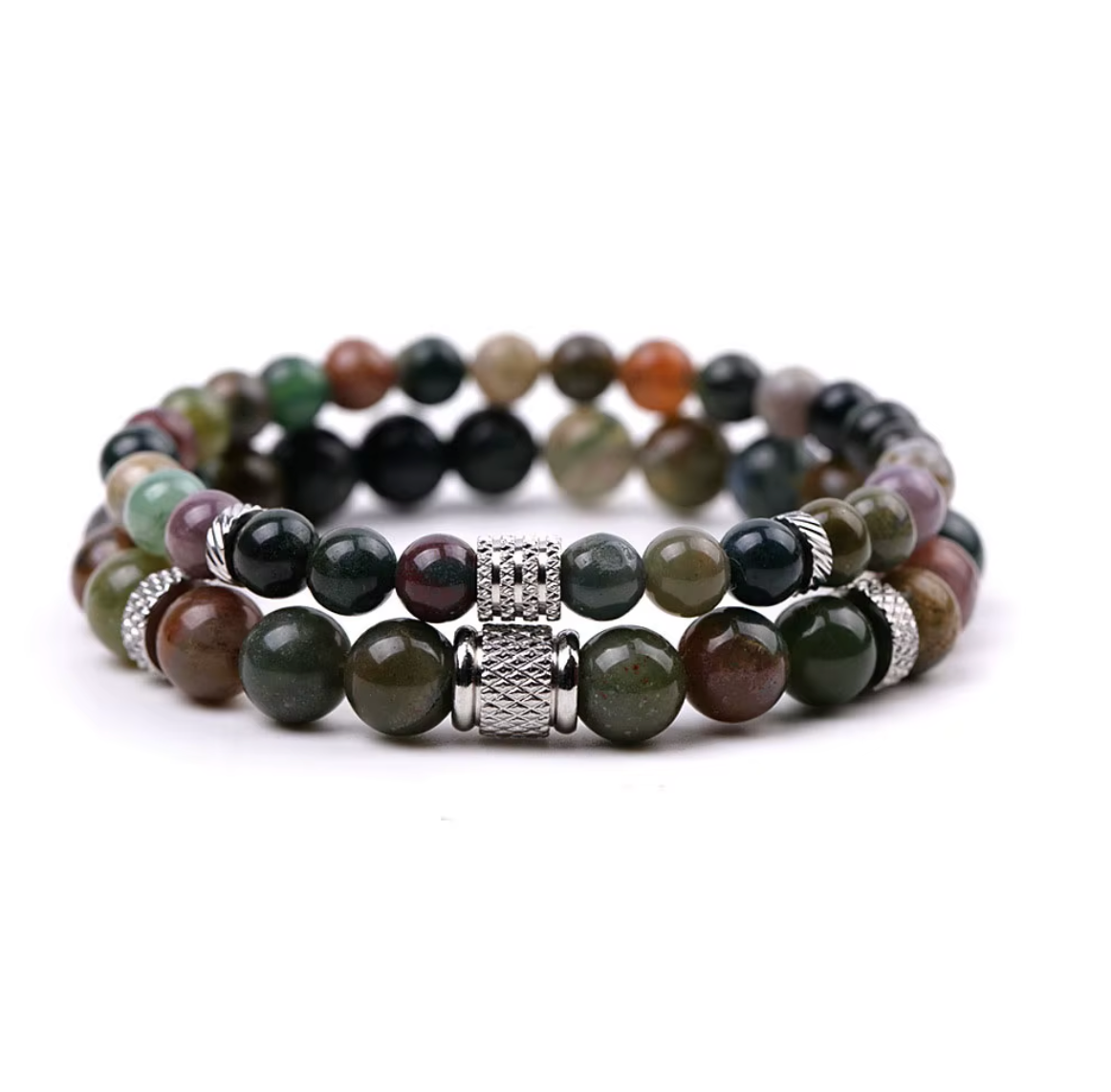 Set Forest Core de dos pulseras de ágata natural y acero MONAK